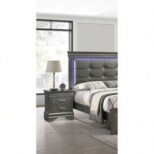 Mesa de noche de transición moderna de madera gris con 2 cajones, mueble de dormitorio, Klgeivb