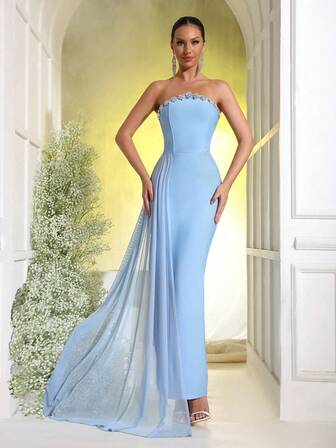 Modphy New Sexy Sleeveless Backless Diamond Studded Bandage Dress, Form-Fitting Long Party Formal Evening Gown For Women, Prom Dress, For Wedding Guest, Graduation, Dinner