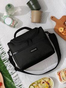 1 pieza Bolsa de almuerzo aislada de gran capacidad de 8L, de poliéster suave con cierre, impermeable y a prueba de fugas, reutilizable con correa para el hombro ajustable para usar con la mano o cruzada. Diseño de colores sólidos y acolchado multicolor, ideal para oficina, escuela, picnic, playa - Bolsa refrigeradora congelable para adolescentes, adultos, profesores