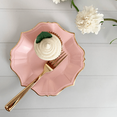 20 Stück 18cm rosa Pappteller für Desserts mit goldfarbenem Folienkragen, für Teezeremonie, Geburtstag, Brautparty, Hochzeit, Partyartikel