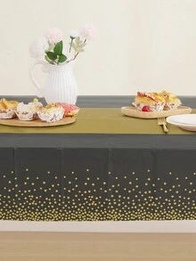 1 件黑金圆点塑料桌布，一次性塑料矩形桌旗，适用于生日结婚周年派对餐桌装饰、圣诞节新年晚会桌布装饰 - 黑金色 - 查看 4