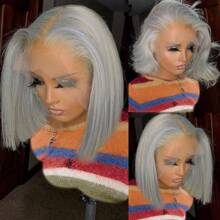 Cheap Sliver Grey Short Bob Human Hair Wigs For Women Wear 13x4 Transparent Lace Front Wig Human Hair Straight Brazilian Virgin Gray Colored Bob Wigs Pre Plucked Natural Hairline With Baby Hair