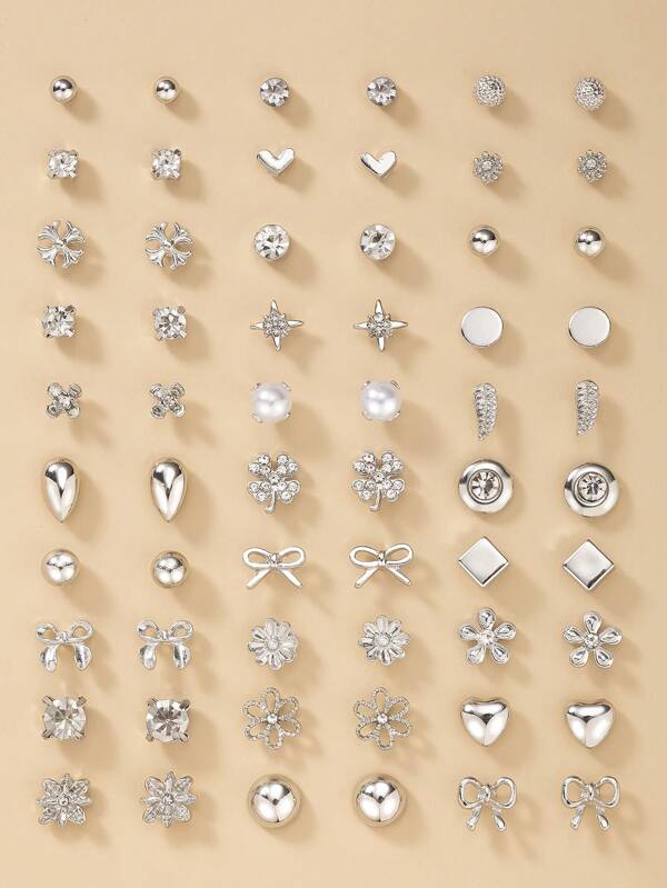 Set da 30 paia di orecchini a perno minimalisti in metallo con finta perla, a forma di fiocco e cuore, per uso quotidiano, gioielli regalo per donne, San Valentino, mamma, madre, Festa della Mamma