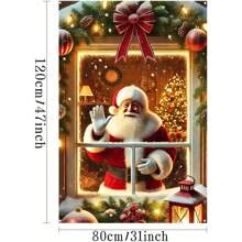 Rèm biểu ngữ Giáng sinh 31x47 inch Trang trí cửa sổ Giáng sinh hình ông già Noel và tuần lộc, Biểu ngữ ngày lễ cho trang trí Giáng sinh trong nhà và ngoài trời - Nhiều màu - Xem 7
