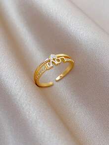 RIINHOO 1 chiếc nhẫn trái tim đính đá Zirconia LOVE, thiết kế tối giản, phong cách thanh lịch, thích hợp cho ngày hẹn hò, tiệc tối, quà tặng ngày lễ tình nhân - Vàng - Xem 12