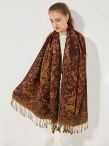 1pc Retro Elegant Versatile Paisley & Scarf - Burgundy - View 2