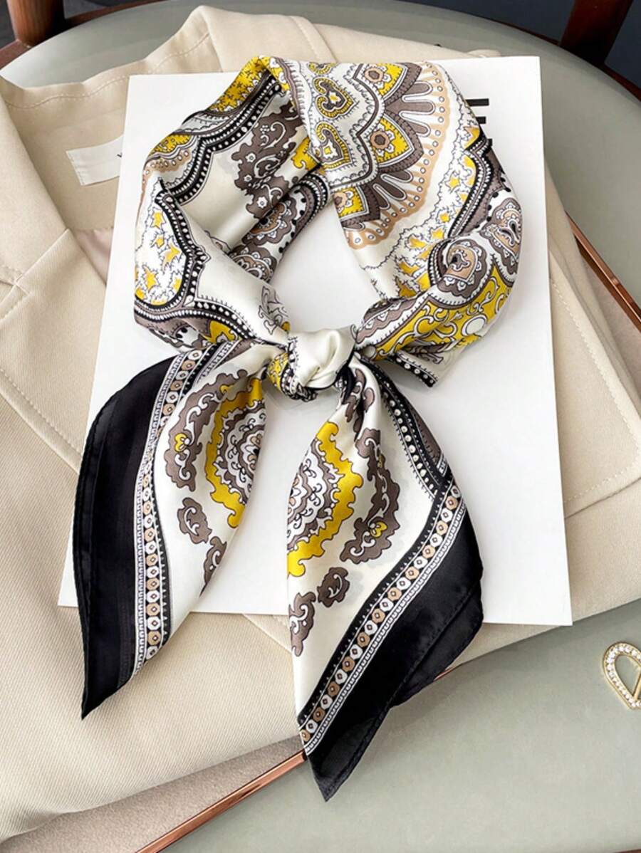 1 chiếc khăn Bandana in hoa thanh lịch dành cho nữ, chất liệu satin nhẹ và mịn dùng hàng ngày, phong cách Boho - Nhiều màu - Xem 1