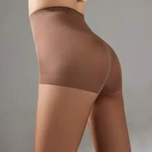 2 Pairs Plus Size Women's 20D Minimalist Solid Color Pantyhose, Coffee Brown And Black - Multicolor - View 5