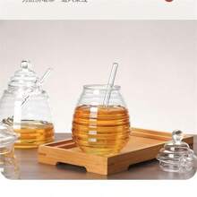 1pc Large Glass Honey Pot With Dipper And Lid, Syrup Dispenser, Leak-Proof Glass Honey Dispenser With Stand, Modern Glass Honey Dispenser, Maple Syrup Dispenser - Glass (500ml) - Transparent - View 6
