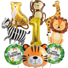 9 piezas de globos de papel de aluminio con números del 0 al 9 con diseños de león, mono, cebra y animales de la selva para decoración de fiestas de cumpleaños y eventos temáticos - Multicolor - Ver 2