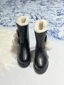 Stivali da neve invernali per bambine, stile principessa con tubo alto, fiocco e pompon, polpaccio medio, caldi e spessi, adatti per esterni, per bambini grandi e piccoli