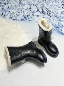 Stivali da neve invernali per bambine, stile principessa con tubo alto, fiocco e pompon, polpaccio medio, caldi e spessi, adatti per esterni, per bambini grandi e piccoli