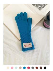 1 Pair Knitted Solid Color Applique Cute Five Finger Warm Long Cuff Touchscreen Fingerless Gloves, Wool Blend, Suitable For Autumn/Winter, Cycling