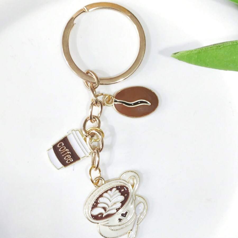 1个卡通树脂咖啡风格钥匙扣，适用于车钥匙、手机、相机、钱包等，情人节礼物，可作汽车配件、包包挂饰、背包挂件，适合上学、上学等场合，可爱哥特风Y2K风格，可作汽车配件、老师、朋友、姐妹礼物。