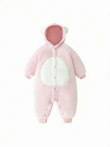 mini bala 男童和女童双面毛绒连帽连体衣 冬季保暖系列 - 粉色 - 查看 4