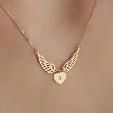 Heart Letter Necklace With Wings, Angel Wings Necklace, Memorial Wing Necklace, Remembrance Gifts, Personalized Grieving Gift, Angel Necklace - Gold - View 6