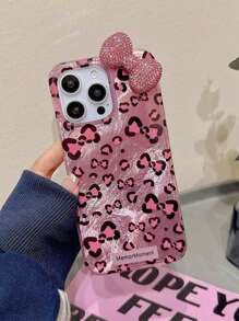 High-End European & American Style 3D Crystal Bow & Laser Leopard Print Phone Case Compatible With IPhone 16 Pro Max/16 Pro/16 Plus/16/15 Pro Max/15/14/13/12 Pro/11 Pro Max/17 Pro Max, 17 Pro, 17, 17 Air Smartphones - Red - View 1