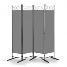 5.74FT 4-Fold Top With Shape 130g Polyester Cloth Plastic Feet Carbon Steel Frame Foldable Screen Gray - Grey - View 7