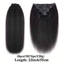 Kinky Straight Clip In Hair Extensions Human Hair Wigs 120g 8pcs 18clips Double Weft Clip Clip In Hair Extensions Real Human Hair Beginner Friendly (16-26 Inch, Natural Color, 120g)