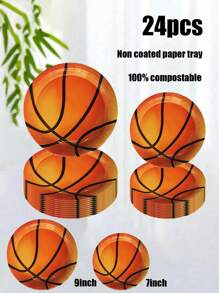 24 件套，一次性纸盘，材质：篮球、运动主题纸盘、7 英寸纸盘、9 英寸纸板、一次性派对餐盘 - 彩色 - 查看 2