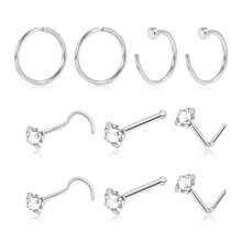 DAILI 10 piezas/set Aro para la nariz con diseño de diamante de imitación - Plateado - Ver 13