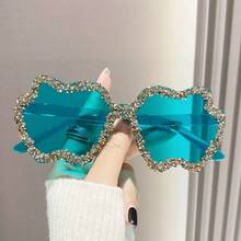 1 件装新款时尚水钻装饰透明果冻色苹果形时尚女士眼镜，心形无框眼镜，适合派对和日常使用时尚女士眼镜女士太阳镜海滩配饰复古 Y2k - 配色框架顏色 - 查看 7