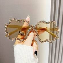 1 件装新款时尚水钻装饰透明果冻色苹果形时尚女士眼镜，心形无框眼镜，适合派对和日常使用时尚女士眼镜女士太阳镜海滩配饰复古 Y2k - 配色框架顏色 - 查看 9