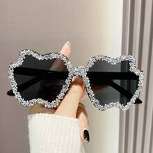 1 件装新款时尚水钻装饰透明果冻色苹果形时尚女士眼镜，心形无框眼镜，适合派对和日常使用时尚女士眼镜女士太阳镜海滩配饰复古 Y2k - 配色框架顏色 - 查看 4