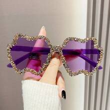 1 件装新款时尚水钻装饰透明果冻色苹果形时尚女士眼镜，心形无框眼镜，适合派对和日常使用时尚女士眼镜女士太阳镜海滩配饰复古 Y2k - 配色框架顏色 - 查看 3