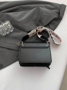 时尚女士手提包，百搭新款斜挎包，休闲撞色设计，小巧方包，宽肩带，适合派对、约会、上学、户外活动等场合，也是一份很棒的礼物。 - 黑色 - 查看 5