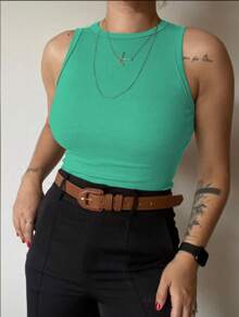 Women's Basic Ribbed Tank Top Ribana - สีฟ้ามิ้นท์ - ดู 1
