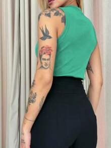 Women's Basic Ribbed Tank Top Ribana - สีฟ้ามิ้นท์ - ดู 2