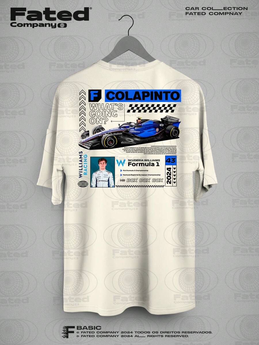 Camiseta Piloto Franco Colapinto #43 equipe Williams - Fated car 100% algodão - Champanhe - Visão 1