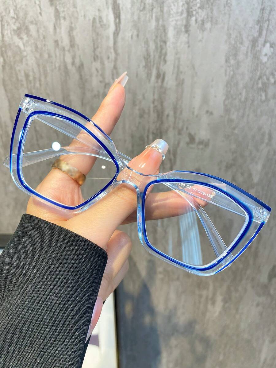 1 件个性化霓虹色块线条无度数眼镜，复古猫眼时尚眼镜，自拍和休闲镜框