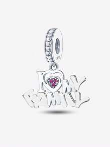 1 PC 925 Sterling Silver Family Heart Charm Bead Fit For Women Bracelets Bangles DIY Jewelry Making And Daily Outfit Matching Jewelry Decoration For Girls Valentines