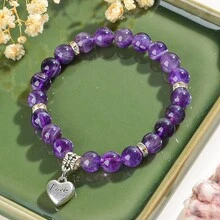 Vòng tay phụ kiện tình yêu thạch anh tím Đá quý Quà tặng truyền cảm hứng Vòng tay cho phụ nữ Vòng tay đá tự nhiên chữa bệnh Ngày lễ tình nhân, Mẹ, Mẹ, Ngày của Mẹ, Quà tặng - Màu tím - Xem 4