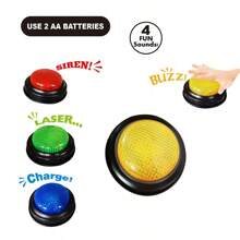 2 件压力释放游戏响应蜂鸣器 - 圆形电子声音按钮，挤压语音盒，宠物声音按钮，带闪光灯的大型按钮语音玩具，有红色、黄色、蓝色、绿色可选，不含电池 - 彩色 - 查看 4