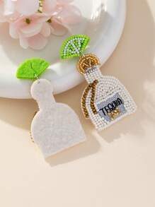 1 Pair Handmade Seed Bead & Tequila Bottle Shaped Earrings, Fashionable Gift Jewelry - Beige - View 2