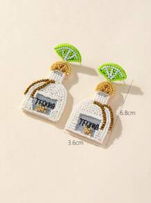 1 Pair Handmade Seed Bead & Tequila Bottle Shaped Earrings, Fashionable Gift Jewelry - Beige - View 3