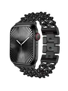 1pc Compatible With Apple Watch Band, Black Metal Double Chain Adjustable Watch Strap Bracelet Fits Ultra 3 2 1 SE S9 S8 S7 S6 S5 S4 S3 S2 S1 Series, Fashionable Hollow Design Unisex Smartwatch Strap Gift, Not Include Watch, 38mm/40mm/41mm/42mm/44mm/45mm/46mm/49mm