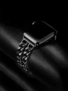 1pc Compatible With Apple Watch Band, Black Metal Double Chain Adjustable Watch Strap Bracelet Fits Ultra 3 2 1 SE S9 S8 S7 S6 S5 S4 S3 S2 S1 Series, Fashionable Hollow Design Unisex Smartwatch Strap Gift, Not Include Watch, 38mm/40mm/41mm/42mm/44mm/45mm/46mm/49mm