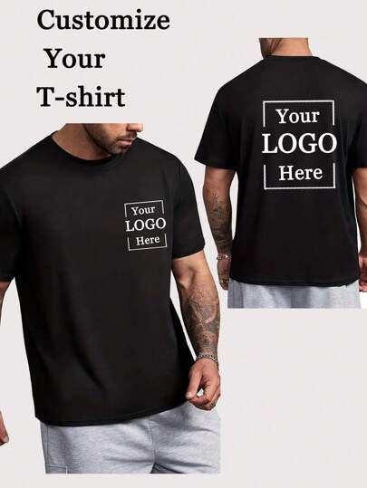 Customized Men's T-Shirt With Front And Back Graphic, Logo Print For Team Uniform/Workwear/Dance Group, Couple/Best Friend Portrait, Summer Short Sleeve Lightweight Top,Customized Men Tops,Chic Autumn,Men,Winter Grace,Hipster,Contracted