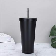 500ml/17oz 简约双层不锈钢带吸管玻璃杯，真空隔热休闲旅行咖啡杯，情侣适用 - 多色 - 查看 7