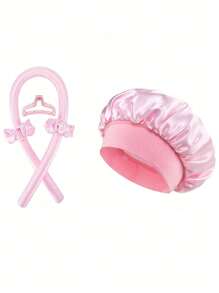 6pcs Set Includes: No Heat Hair Curler, Satin Sleep Cap, No Heat Hair Band, Hair Claw Clips, Hair Rings,Sleep Eye Mask,Soft Sleep Cap, Comfortable Hair Waver, Flexible Styling Tools For Wavy & Curly Hairstyles, Ideal Gift For Mom Or Girlfriend ,Heatless Hair Curler ,Hair Styling Tools Hair Accessories - Pink - View 7