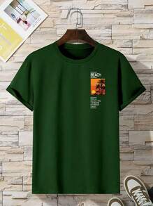 MURAMASA Hombres Camiseta con estampado de árbol de coco y slogan - Verde - Ver 2