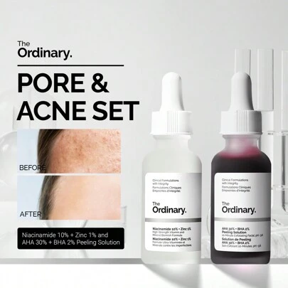 The Ordinary Pore & Acne Targeting Set: Niacinamide 10% + Zinc 1% & AHA 30% + BHA 2% Peeling Solution