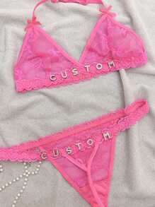 2 Pieces Custom Christmas Lady Backless Lace See-Through Sexy Lingerie Set Sequine Colorful Custom,Personalized,Unique,Customized Personalized Gifts For Men/Women,Lingerie,Panties,Underwear,Thongs Ideal Gifts For Her Girlfriend Living Room,Bedroom,For Anniversaries,For Birthdays,For Holiday