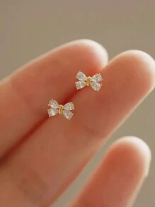 1 Pair Elegant Cubic Zirconia Stud Earrings, Suitable For Teenage Girls For Daily Wear, Party Jewelry Or Birthday Gift - 1# - View 2