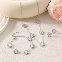 3件套不锈钢四叶草首饰套装 - 手链、项链、耳环（女士款） - 多色1 - 查看 2