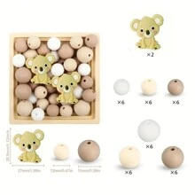 36/38/43pcs Cute Silicone Bead Set, 12mm/15mm Solid Color Koala Pattern Round Loose Beads, Used For DIY Jewelry Making, Key Chain, Pen Strap, Bracelet, Necklace, Pendant Handcraft Supplies